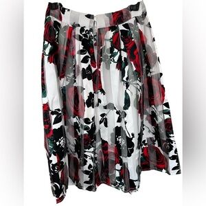 Paprika Red and Black Floral A-Line pleated Skirt